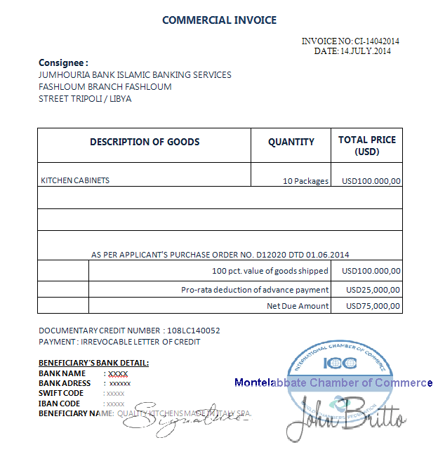 Ejemplo de factura comercial