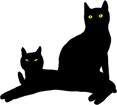 Las siluetas de dos gatos negros. Como están uno ante el otro y su color es el mismo, parece una sola forma.