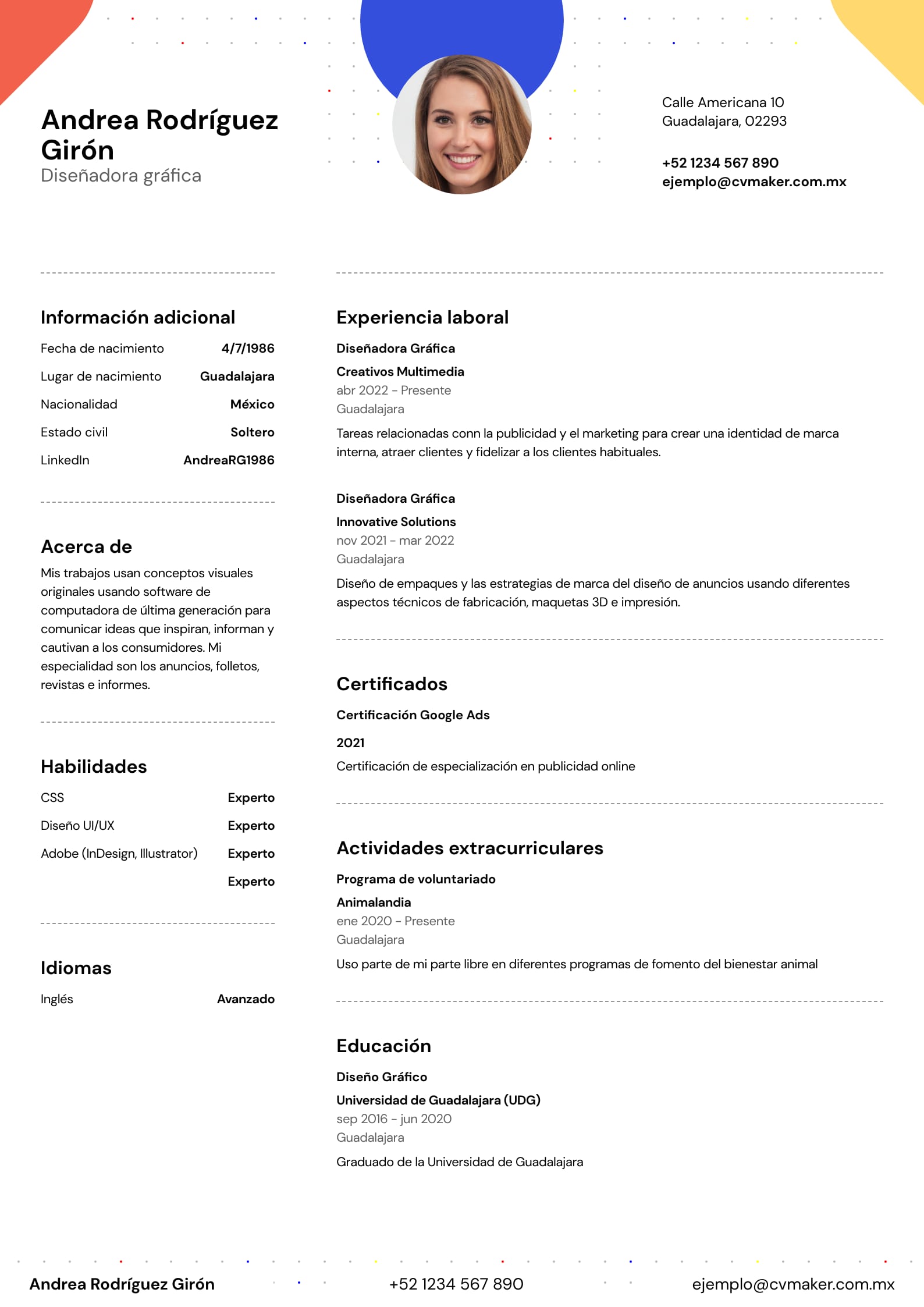 Ejemplo currículum vitae cronológico - Diseñador gráfico