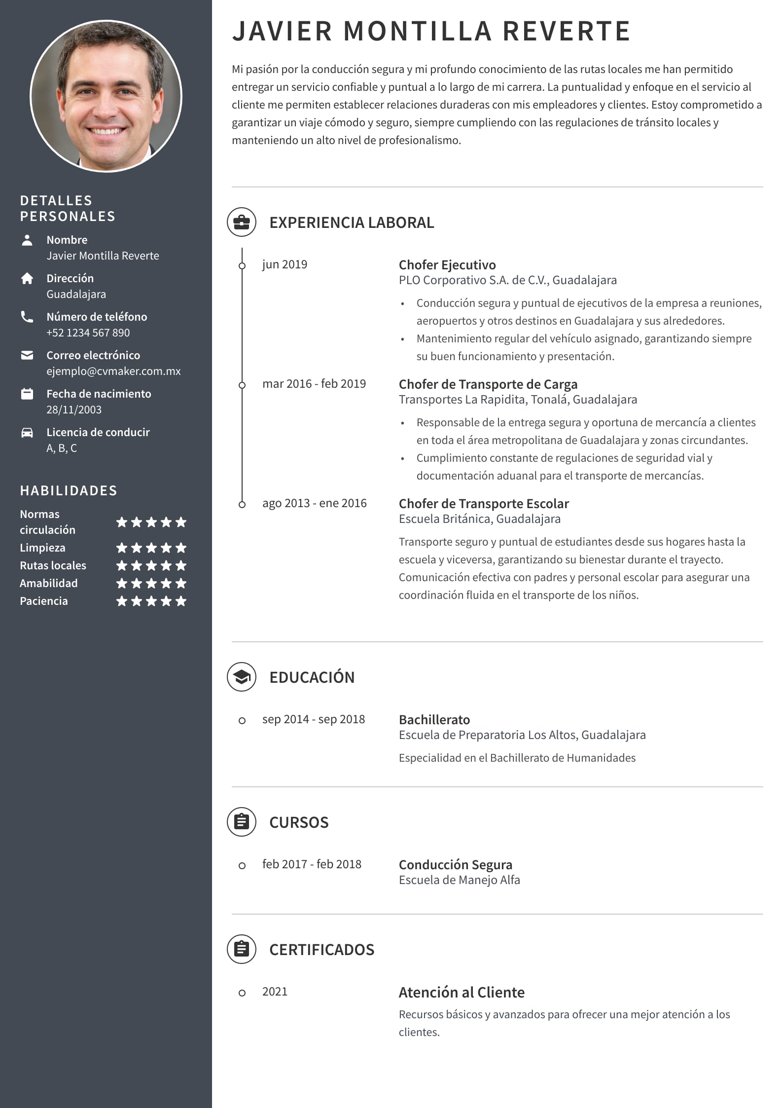 Ejemplo currículum vitae cronológico