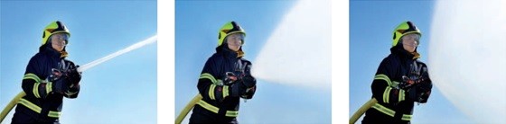 Efectos de una lanza de bombero: chorro sólido, cono de ataque y cortina de protección